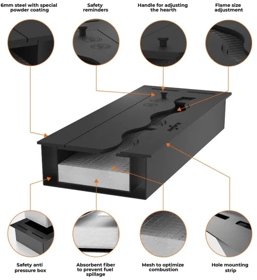 InFire - Vstavaný BIO krb 7,5x60 cm 3,5kW čierna