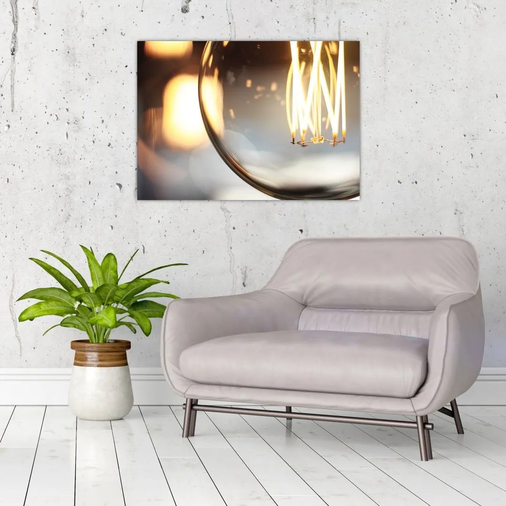 Sklenený obraz svietiacej žiarovky (70x50 cm)