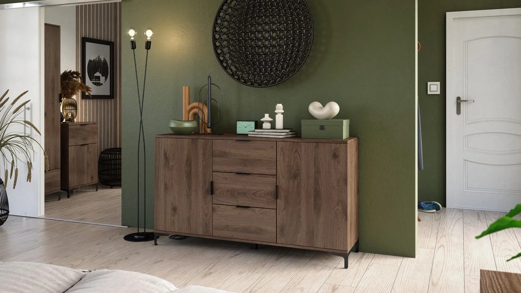 Komoda LANA 04 Elegantný orech -STOJACA KOMODA 2-DVEROVÁ SO ZÁSUVKAMI