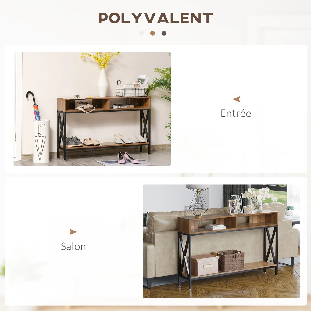 HOMCOM Priemyselný viacúčelový konzolový stolík do predsiene 120 x 23,5 x 75 cm vo farbe orech | Aosom