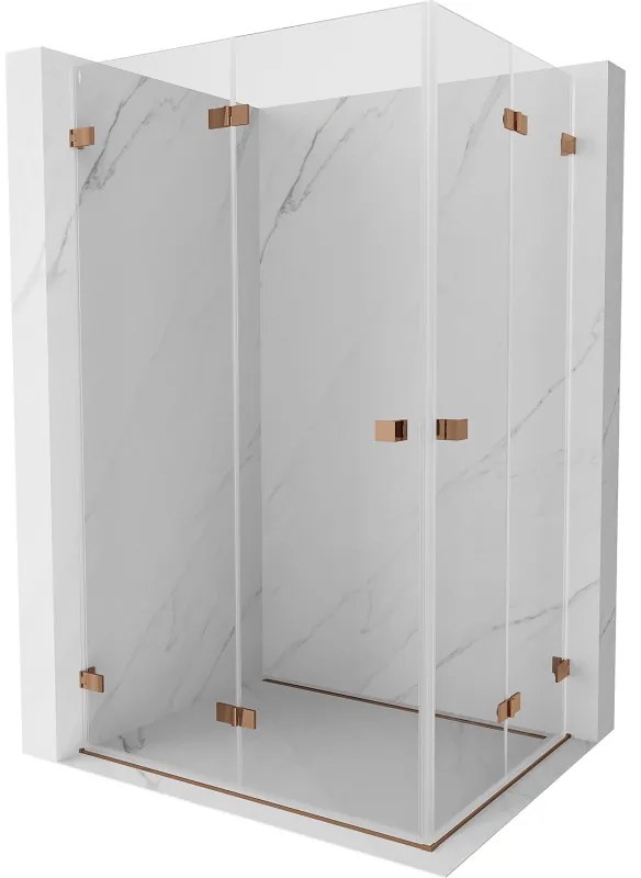 Mexen Lunar-F Duo, skladací sprchový kút 90 x 75 cm, 8mm číre sklo, profil ružové zlato, 836-090L-075P-60-00