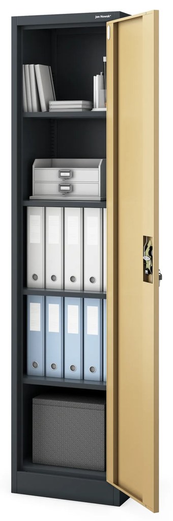 Kovová spisová skriňa ALEX, 450 x 1850 x 400 mm, Eco Design: antracitová/ orech