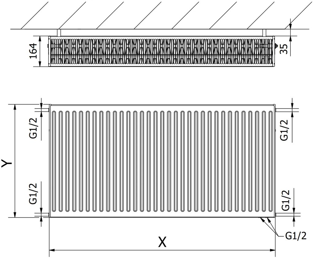 Mexen, Panelový radiátor Mexen CV33 600 x 2000 mm, spodné pripojenie, 4669 W, biely - W633-060-200-00