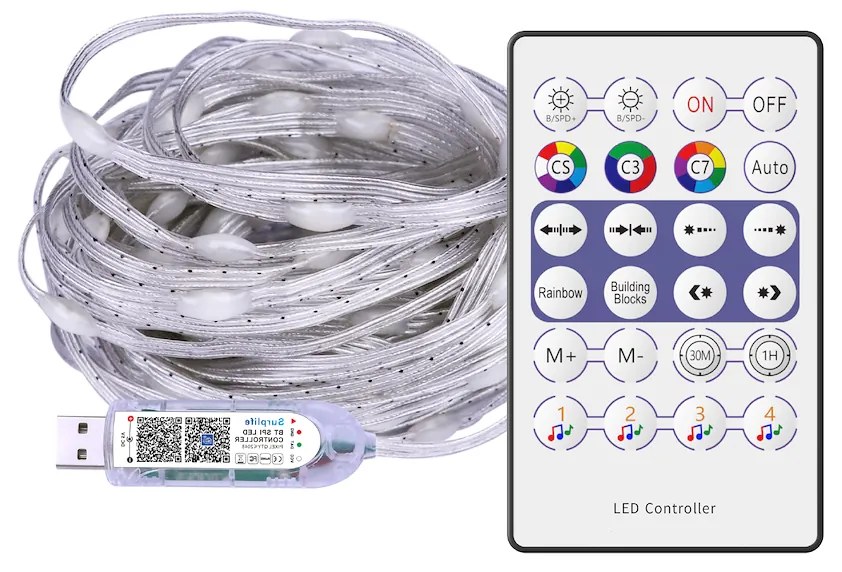 Ecolamp LED svetelná reťaz Wizard, 10m, RGB, ovládač