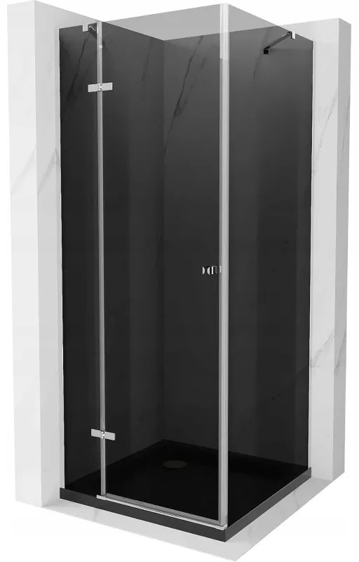 Mexen Roma, sprchový kút s krídlovými dverami 90 (dvere) x 90 (stena) cm, 6mm šedé sklo, chrómový profil + slim sprchová vanička čierna + chrómový sifón, 854-090-090-01-40-4070