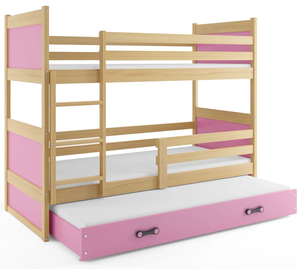 Interbeds Poschodová posteľ Rico 3 trojmiestna borovica 200cm x 90cm ružová