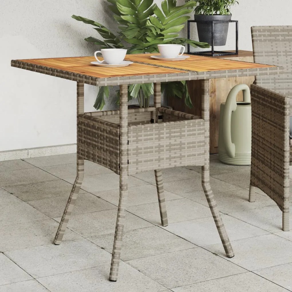 Záhradný stôl s akáciovou doskou, sivý 80x80x75 cm, polyratan 365520