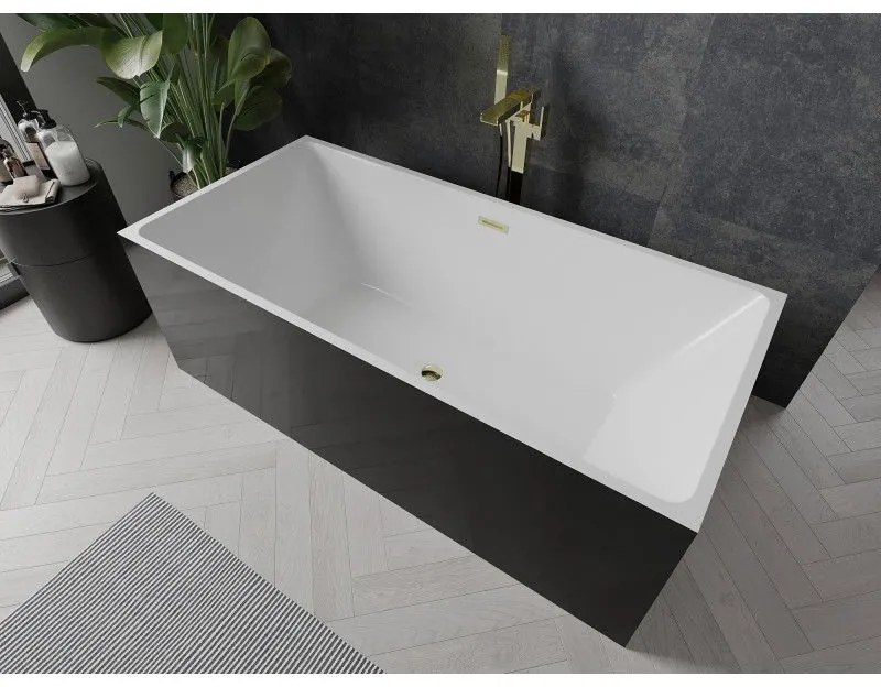 Mexen Nita, voľne stojaca vaňa 170 x 80 cm, biela-čierna, zlatý lesklý prepad, 52091708075-50