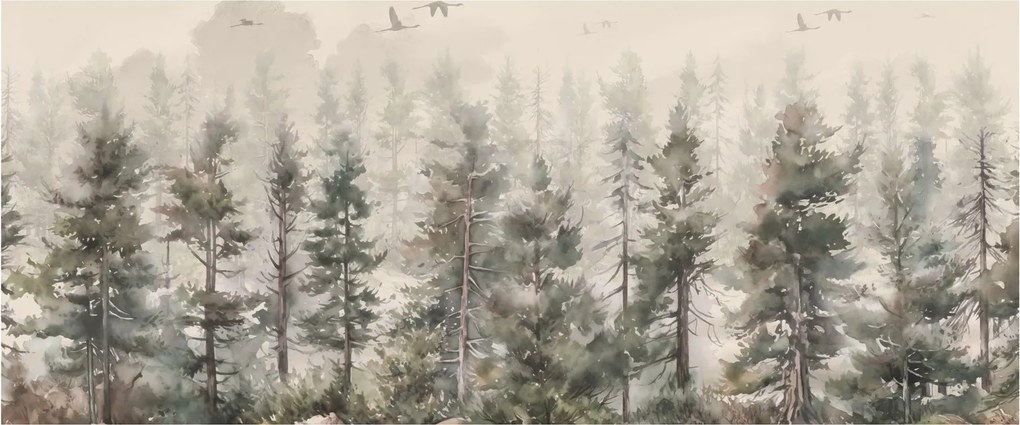 Obraz - Borovicový les I., aquarel (120x50 cm)