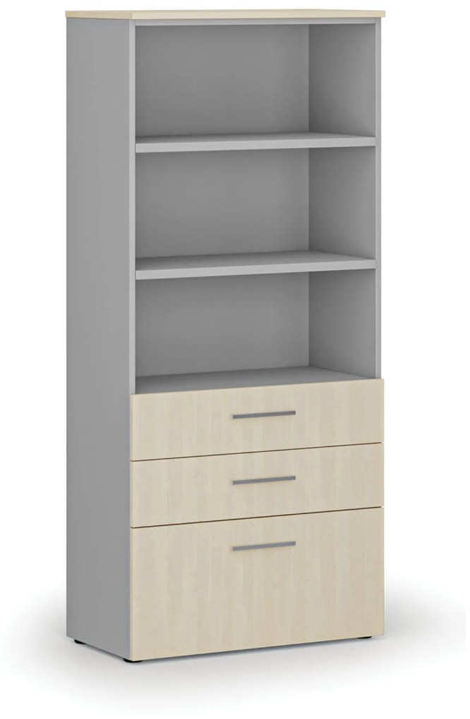 Kancelárska skriňa s kombinovanými zásuvkami PRIMO GRAY, 1781 x 800 x 420 mm, sivá/breza