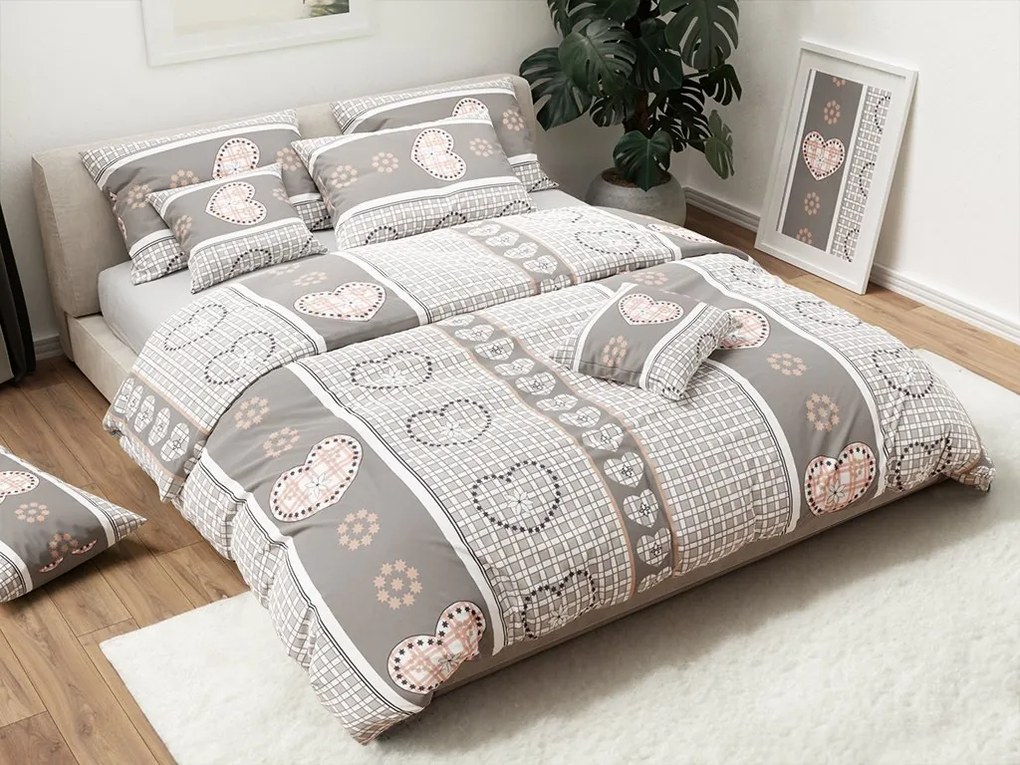 Krepové obliečky HEART RETRO sivá hotelová kapsa Rozmer obliečky: 70 x 90 cm | 140 x 200 cm