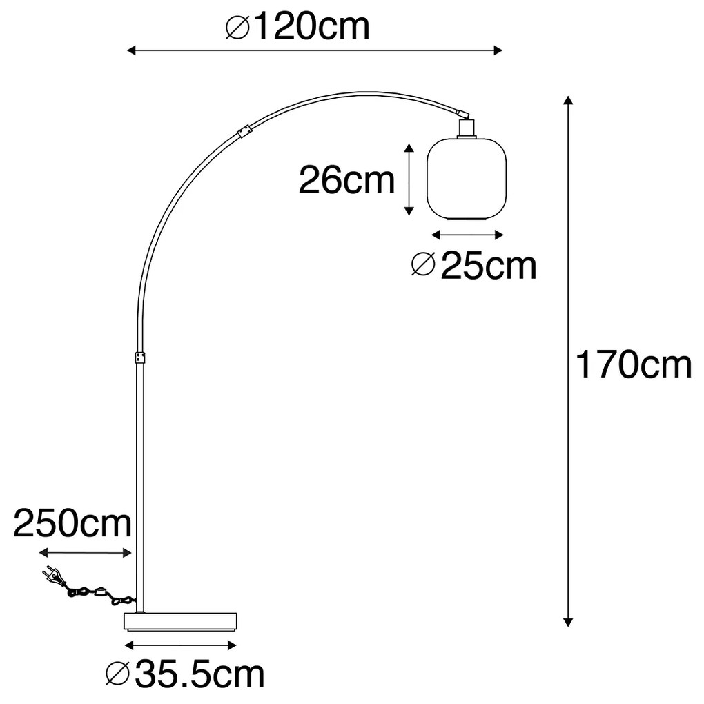 Oblúková lampa čierna so zlatom a dymovým sklom - Zuzanna