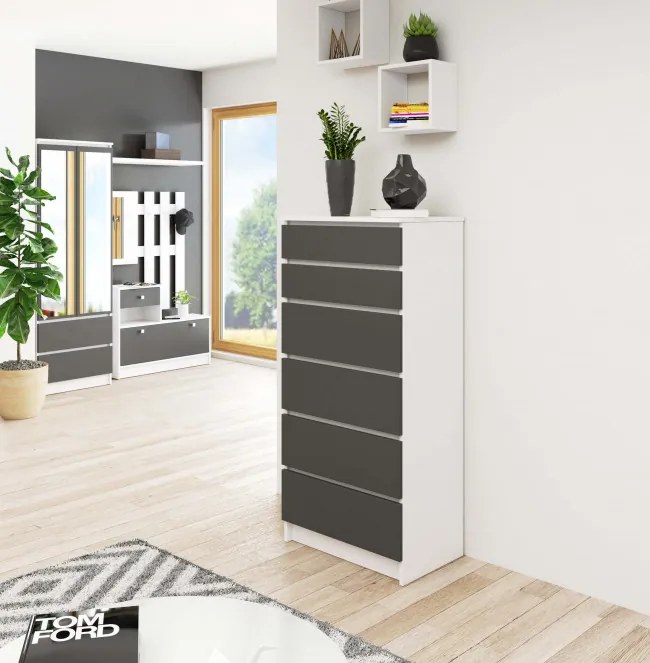 Komoda K60 6SZ CLP biela / sivá