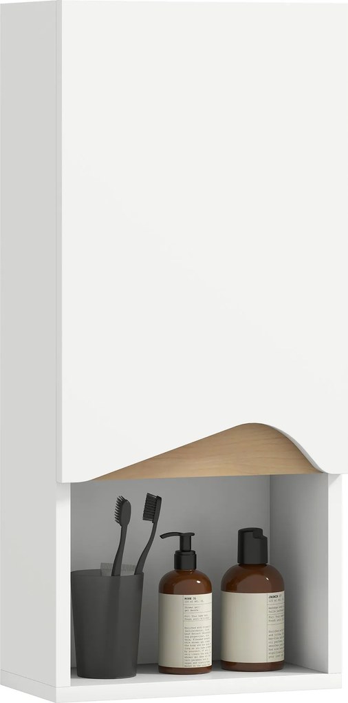 HOMCOM nástenná kúpeľňová skrinka s tlmeným dovieraním, nastaviteľná polica, 30 × 17 × 67 cm (biela) | Aosom