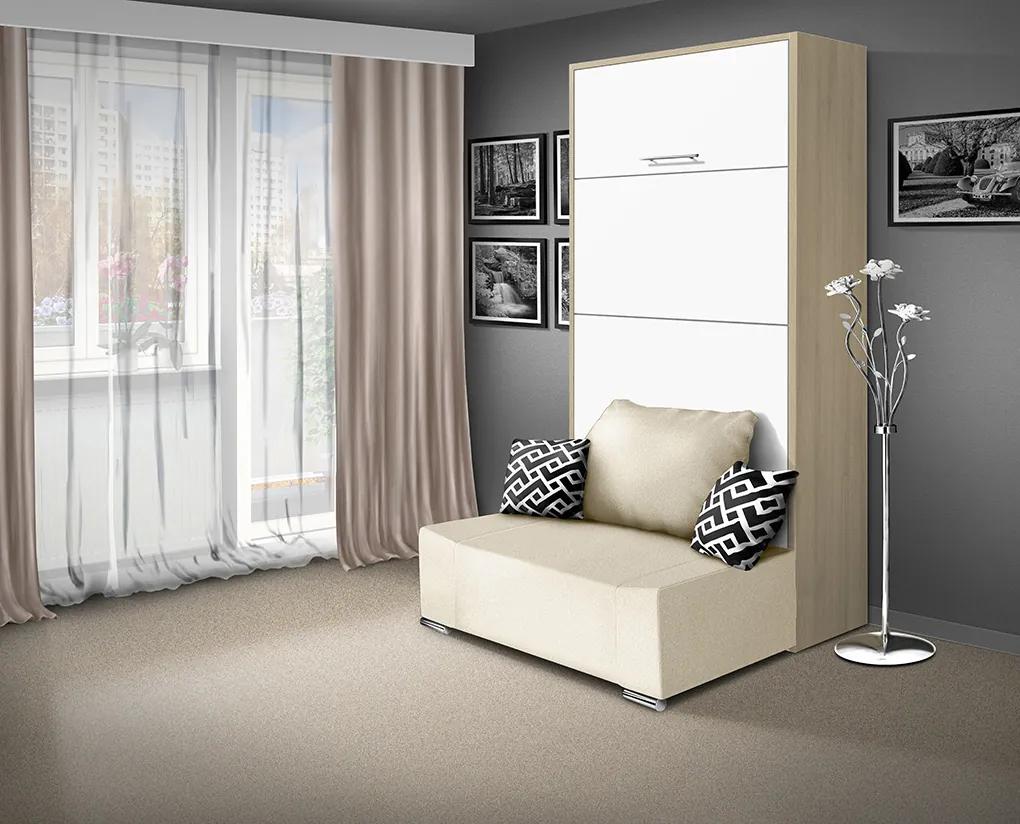 Nabytekmorava Sklápacia posteľ s pohovkou VS 21058P 200x90 farba pohovky: Hnedá, Typ farebného prevedenia: Antracit / dvere biele LESK