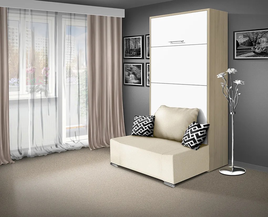 Nabytekmorava Sklápacia posteľ s pohovkou VS 21058P 200x90 farba pohovky: Krémová, Typ farebného prevedenia: Orech / dvere biele