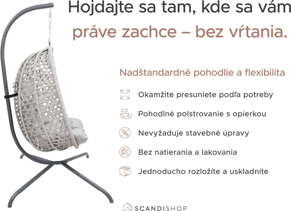Závesné kreslo MOLINE so stojanom, čierne