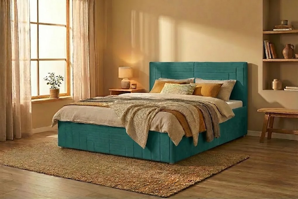 Postel FILI 160x200 cm Tyrkysová S matracom