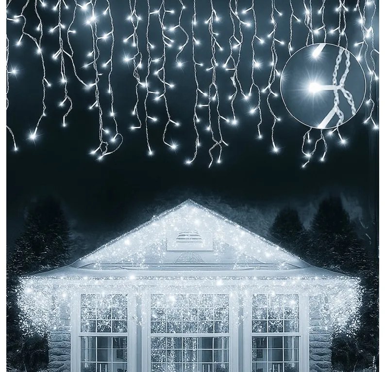 Vianočné svetielka LED záclona studená biela 200 LED