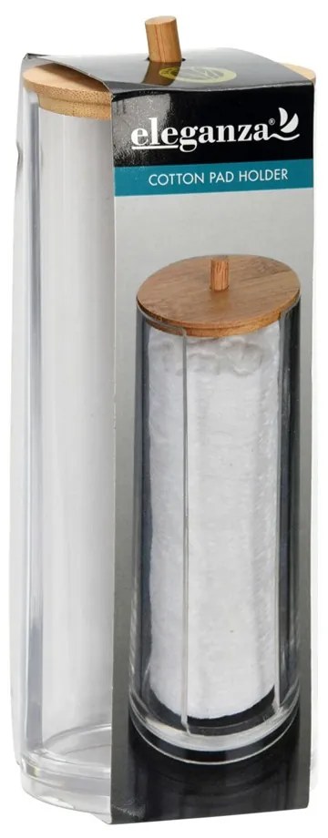 Kúpeľňová nádoba na kozmetické tampóny Elegan, číra/s drevenými prvkami