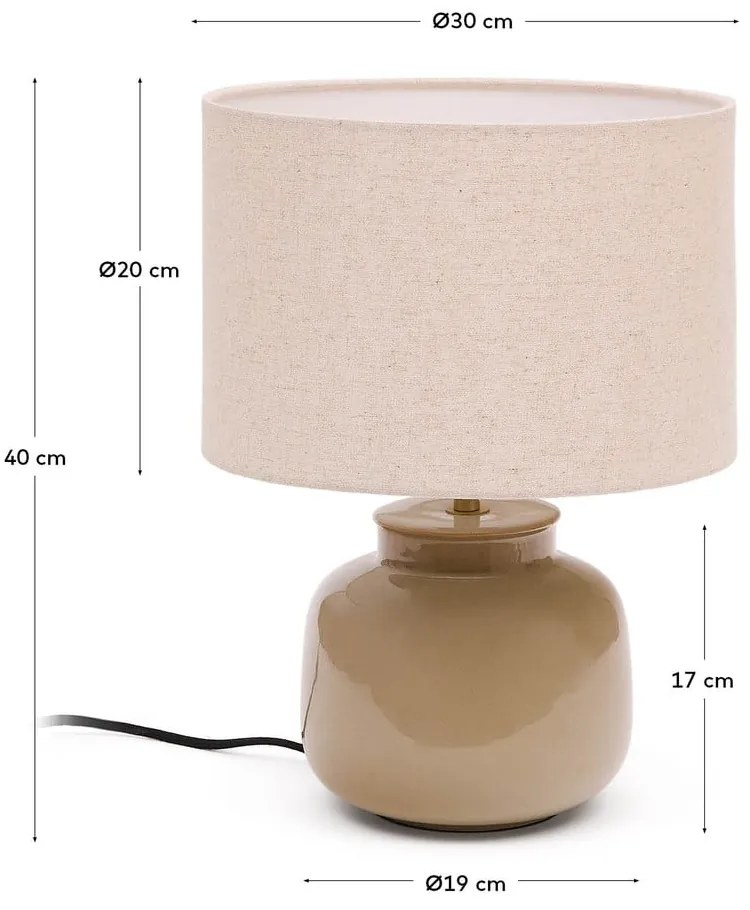 Béžová keramická stolová lampa s textilným tienidlom (výška 40 cm) Tay – Kave Home