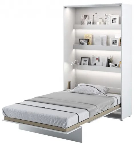 Vertikálna sklápacia posteľ s LED osvetlením vonkajšej strany a LED lampou 120x200 CELENA - biela