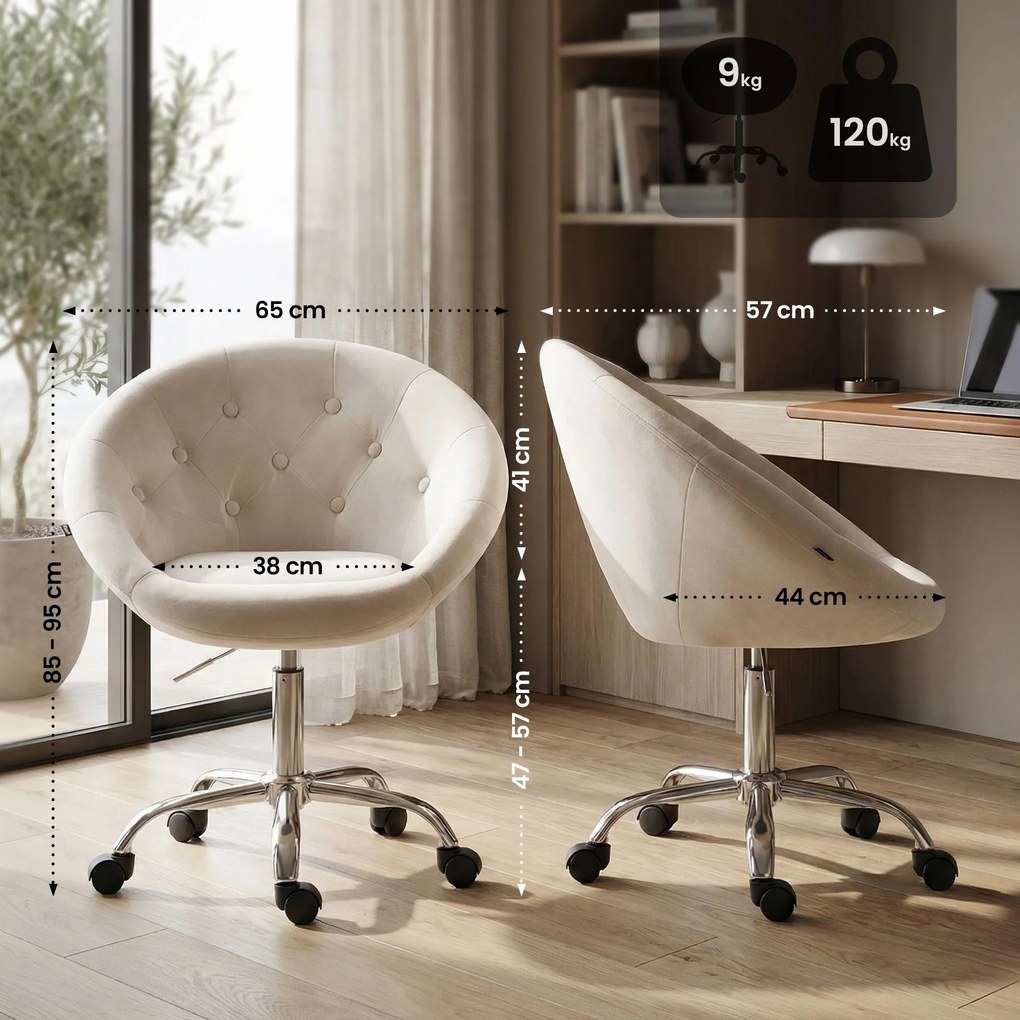 Pracovná stolička London zamat - krémová