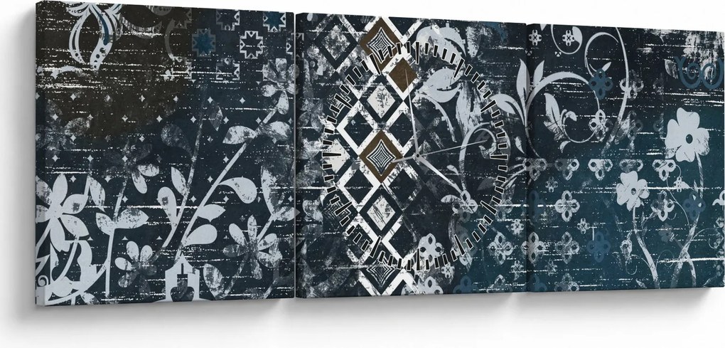 Obraz s kvetinovým dekorom (s hodinami) (90x30 cm)