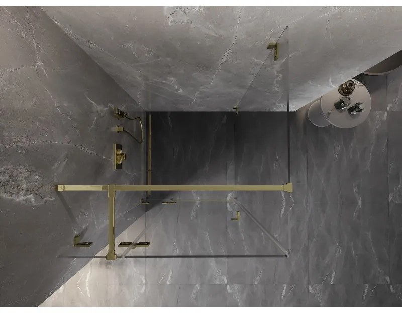 Mexen Lunar T, sklápací sprchový kút ľavý 120 x 120 cm, 8mm číre sklo, zlatý profil, 834T-120-120-50-00-L