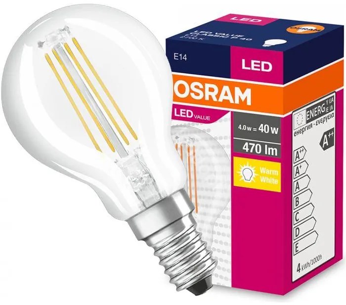 Žiarovka OSRAM LED Value ND FIL CL P40 E14 4W 40W 470LM 827