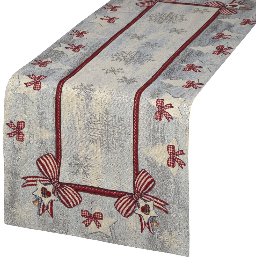 VIANOČNÝ GOBELÍNOVÝ BEHÚŇ NA STÔL BOW 40X100 CM VZOROVANÁ