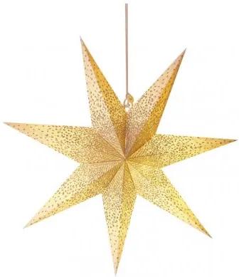 LED hviezda papierová závesná so zlatými trblietkami v strede, biela, 60 cm, vnútorná