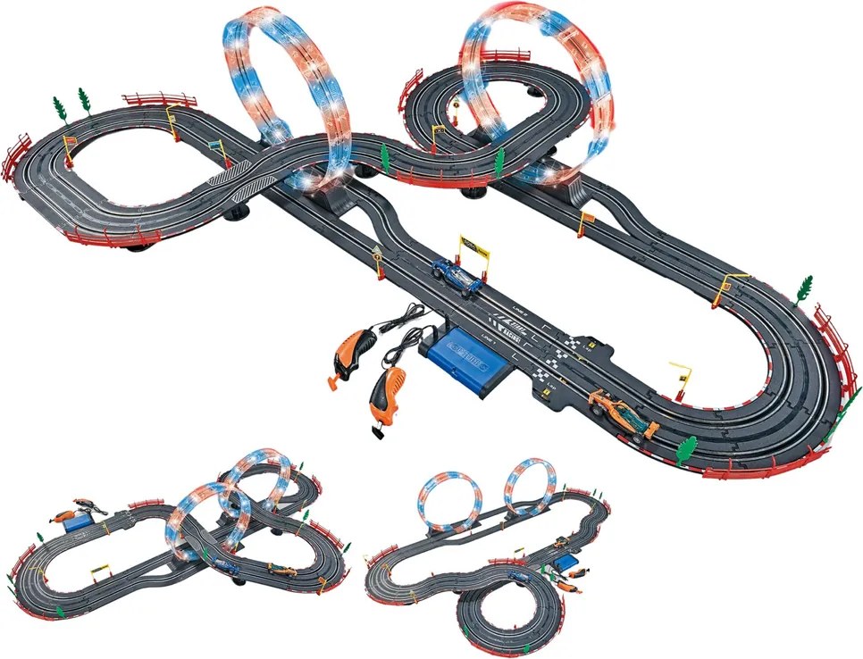 LEAN Toys Závodná dráha 3v1 RC svietiace slučky autíčka ovládače 560 cm