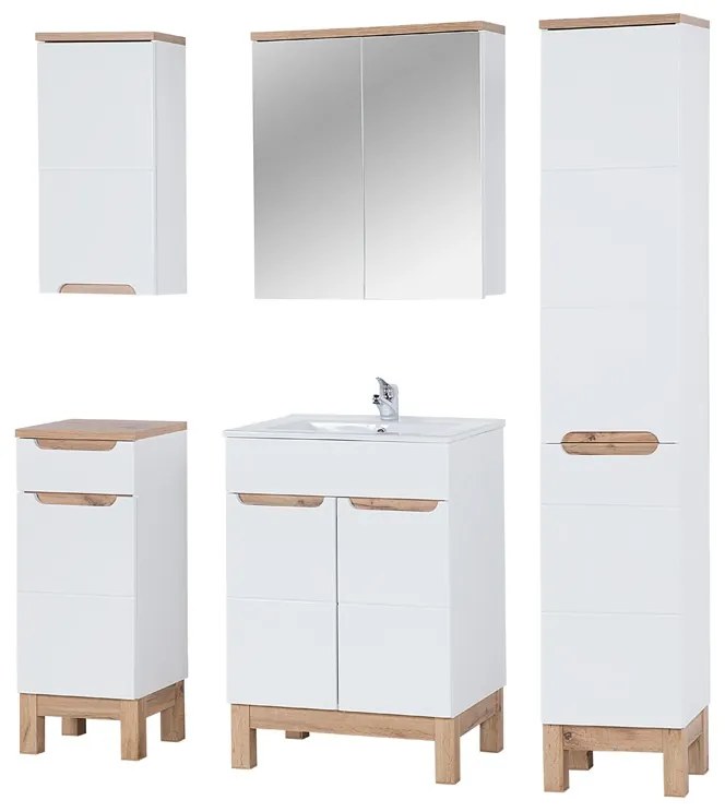 Komplet nábytku do kúpeľne Bali White 60 cm - Dub wotan / Biely lesk