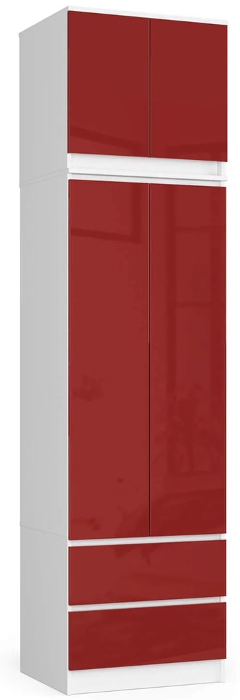 Šatníková skriňa Slots (biela + lesk červený) (s nadstavbou). Akcia -18%. Vlastná spoľahlivá doprava až k Vám domov. 1117383
