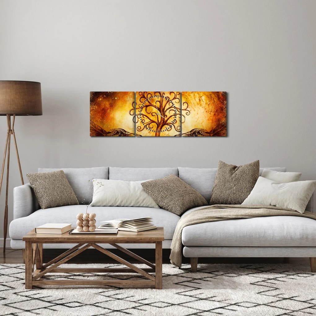Prírodný abstraktný obraz stromu (s hodinami) (90x30 cm)