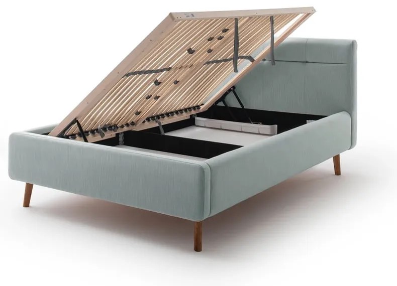 Svetlomodrá čalúnená dvojlôžková posteľ s úložným priestorom s roštom 140x200 cm Lotte – Meise Möbel