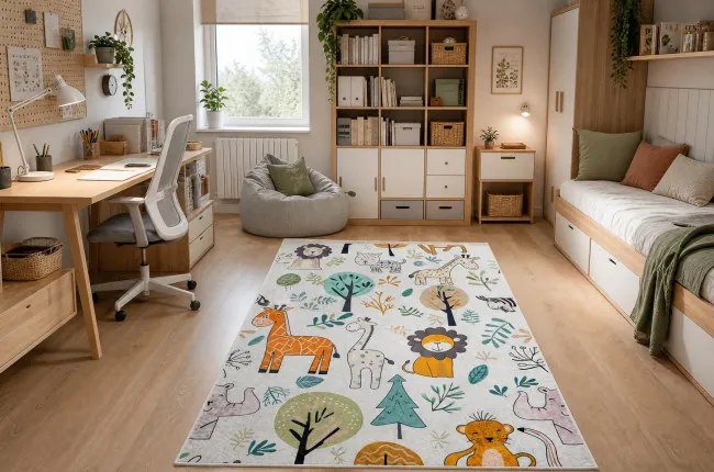 Detský koberec protišmykový BAMBINO 61570 krémový / zelený