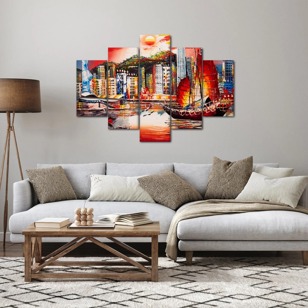 Obrázok - Victoria Harbor, Hong Kong, olejomaľba (150x105 cm)