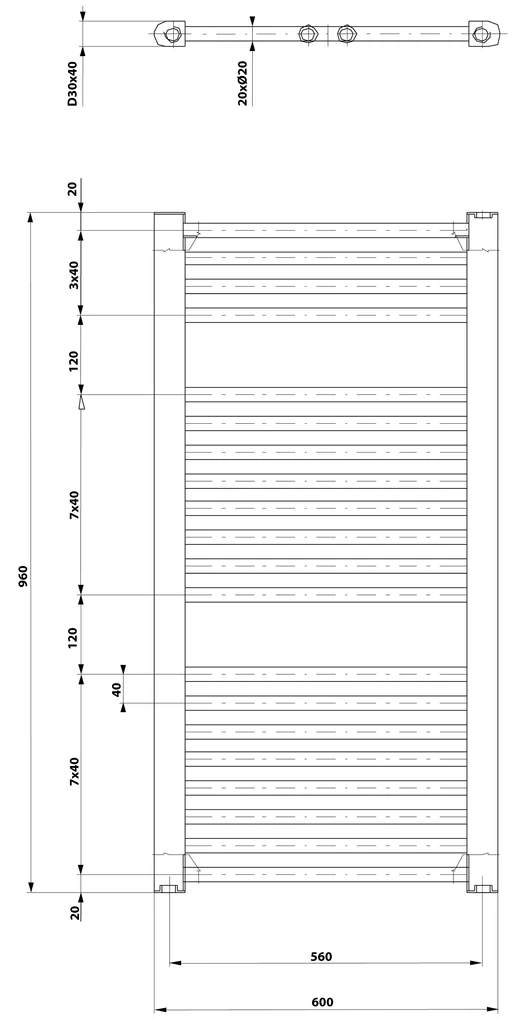 Aqualine, DIRECT vykurovacie teleso s bočným pripojením 600x960 mm, 597 W, biela, ILR96T