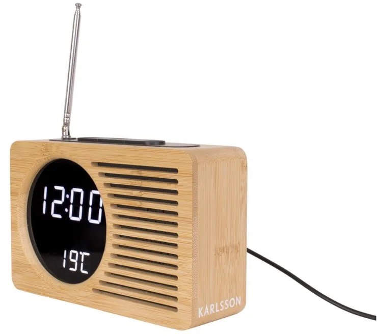 Bambusový budík s rádiom Karlsson Retro