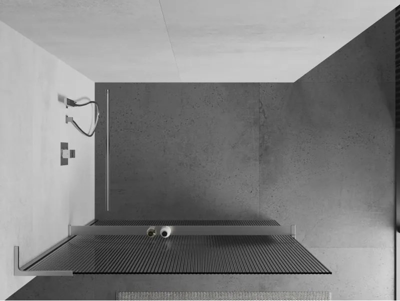 Mexen Kioto+ L, sprchová zástena Walk-In s poličkou a vešiakom 90 x 200 cm, 8mm sklo s rebrovým vzorom, chrómový profil, 800-090-123-01-09