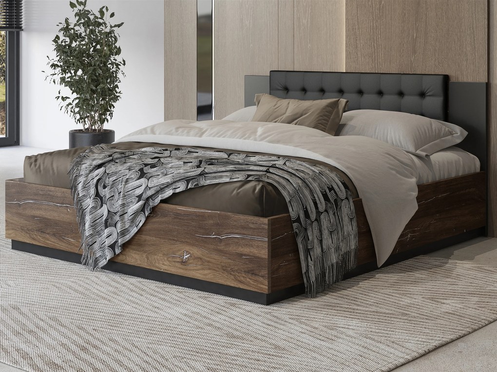 Manželská posteľ 160 cm Signat Typ 31 (čierna + dub flagstaff + strieborná nitka). Akcia -10%. Vlastná spoľahlivá doprava až k Vám domov. 1107660