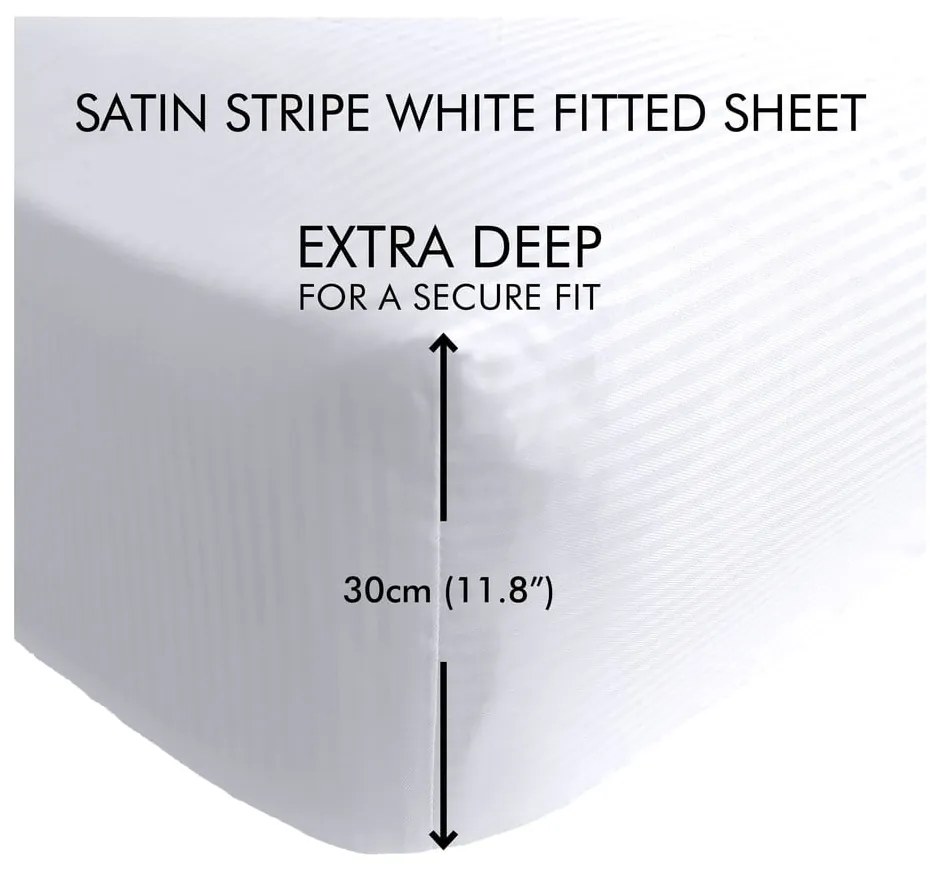 Biela napínacia plachta 135x190 cm Satin Stripe - Catherine Lansfield