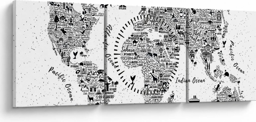 Obraz - Mapa z piktogramov (s hodinami) (90x30 cm)