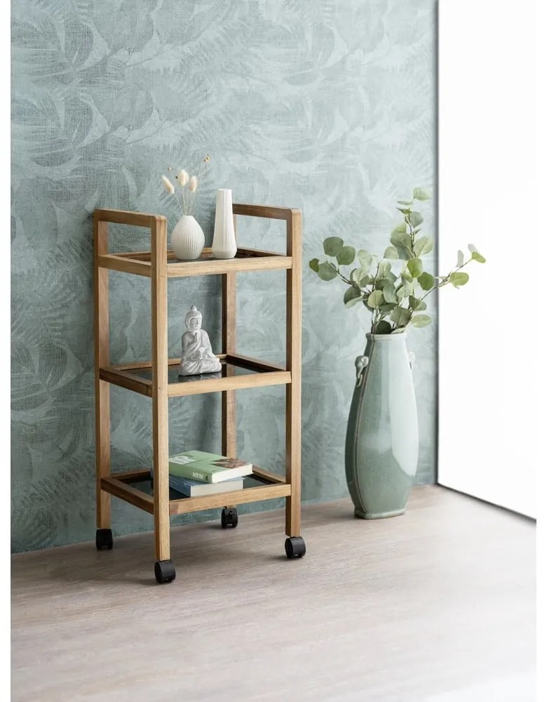 Čierny/v prírodnej farbe kúpeľňový regál z masívu akácie 35x76,5 cm Fondi – Wenko