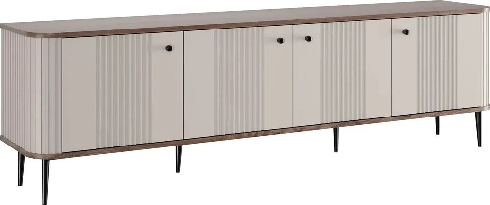 TV stolík Vespera 4D 187 cm - kašmírová / orech / čierne nožičky