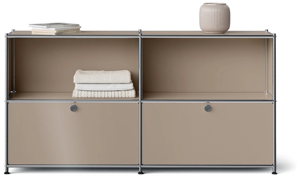 Kovový regál »CN3 Slim Line« s 2 nastaviteľnými výklopnými priečinkami, hnedosivý