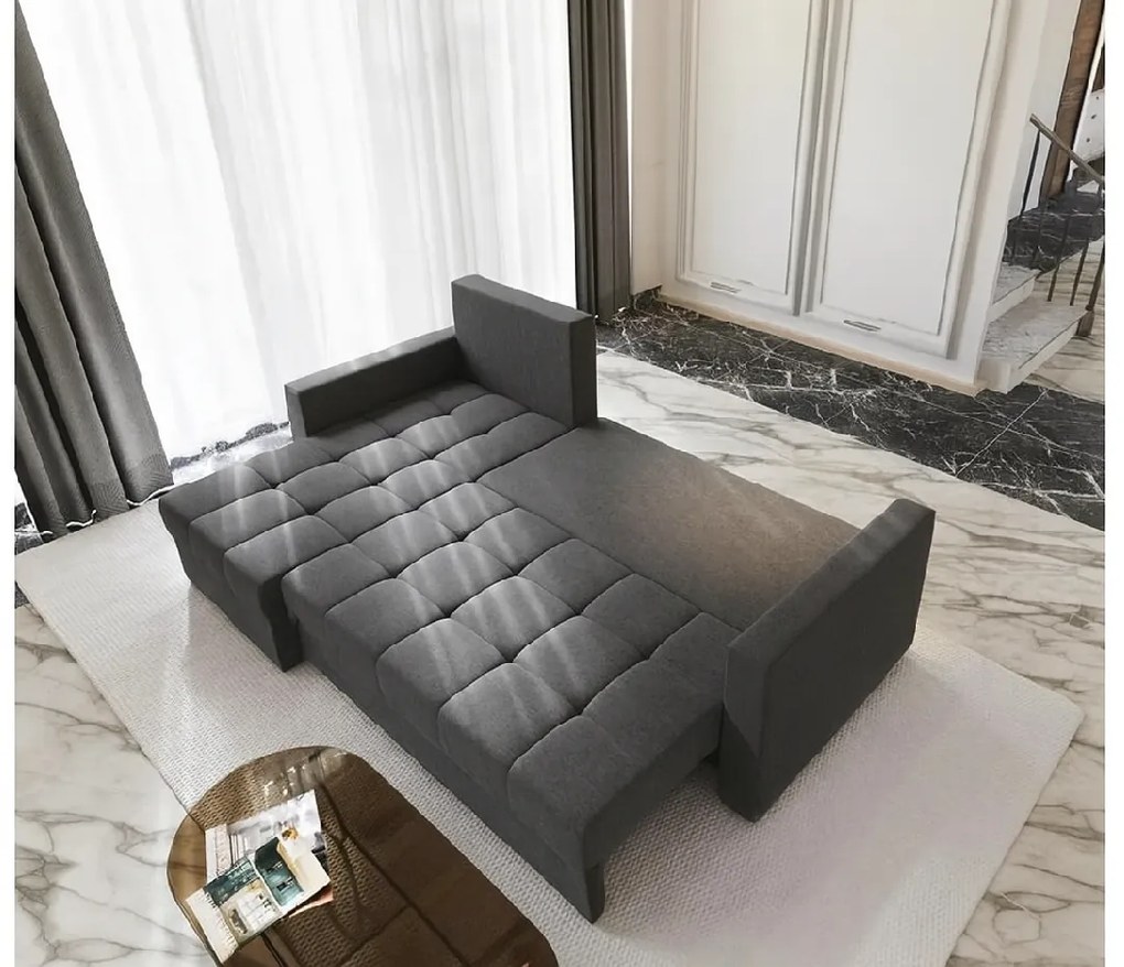 AKCIA Tmavo sivá rozkladacia rohová pohovka ZENOVA 220x140 cm, obojstranná II. akosť
