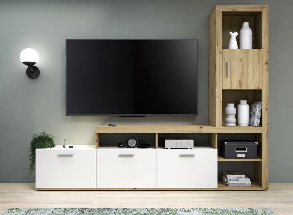 Obývacia stena Jacky, dub artisan/biela